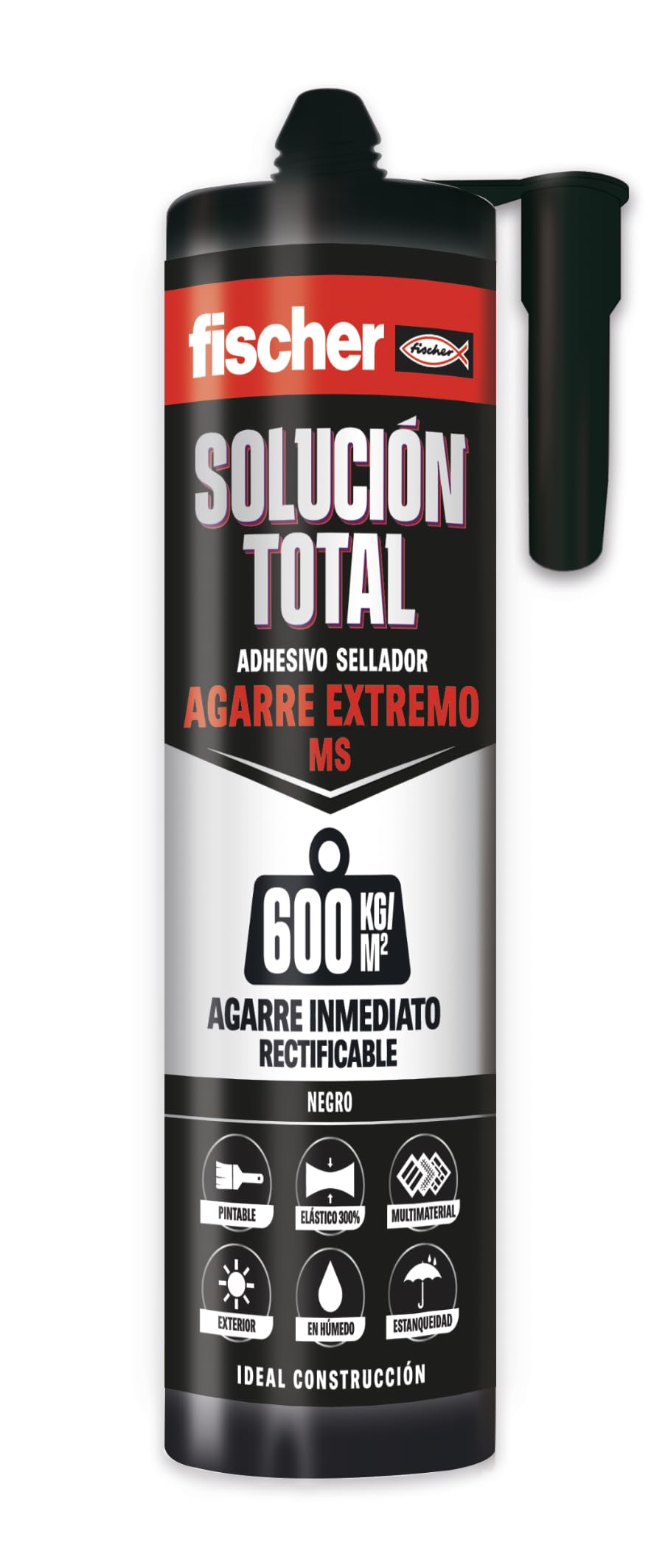 fischer - Solución Total Agarre Extremo 600kg Negro 290ml | Pegamento fuerte | Adhesivo y Sellante MS Polímero | Uso Interior y Exterior | Pintable y Resistente a Impactos