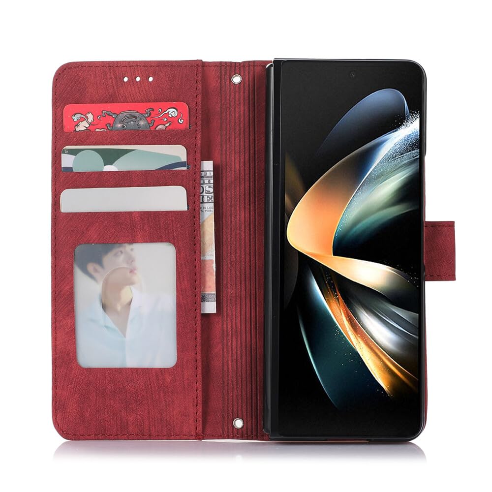 Generic etui kompatybilne z Samsung Galaxy Z Fold 8 Ultra (kolor: niebieski) skórzany portfel na karty z klapką uchwyt na długopis retro etui na tył