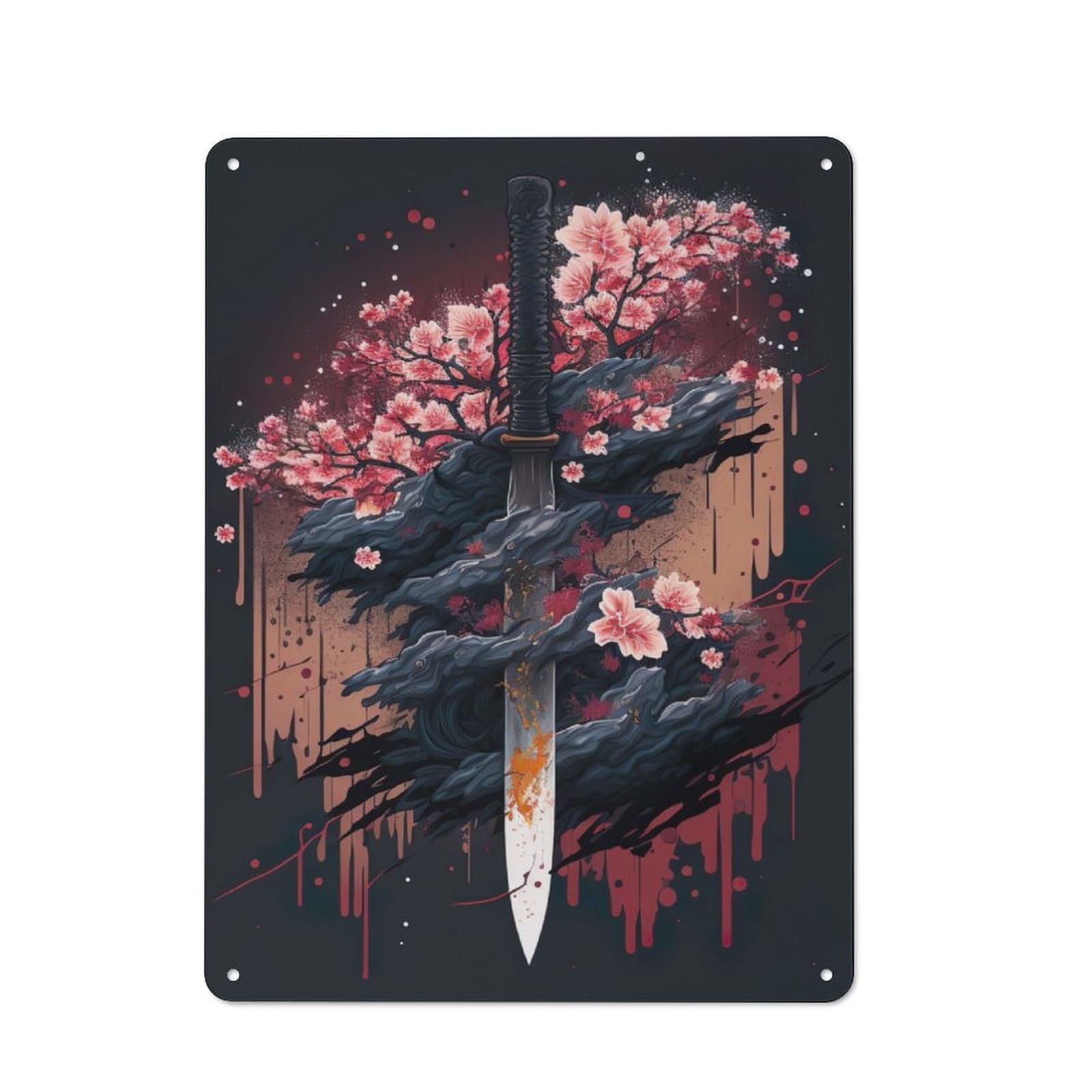 Junmoney Lotus Katana Metal Plaque 40X30cm With For Garage Wall, Vintage Decor, For Vintage Wall Decor Fans, For Metal Sign Collectors