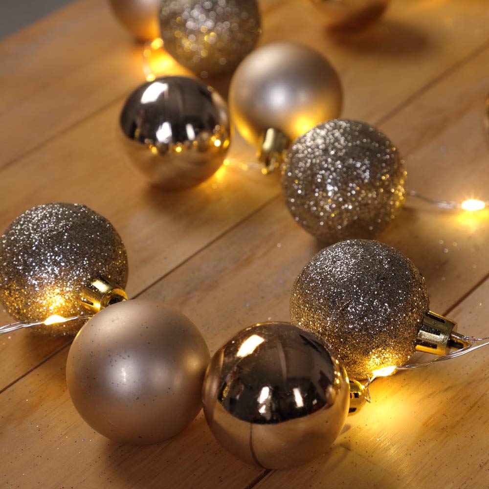 Casaria Catena Luminosa LED con Palline di Natale 2m a Batteria Timer 40 LED Interno Esterno 8 Effetti Champagne