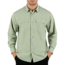 Mens Fishing Shirts Sun Protection UPF 50+ Quick Dry Cooling Button Down Work Shirts for Safari Travel