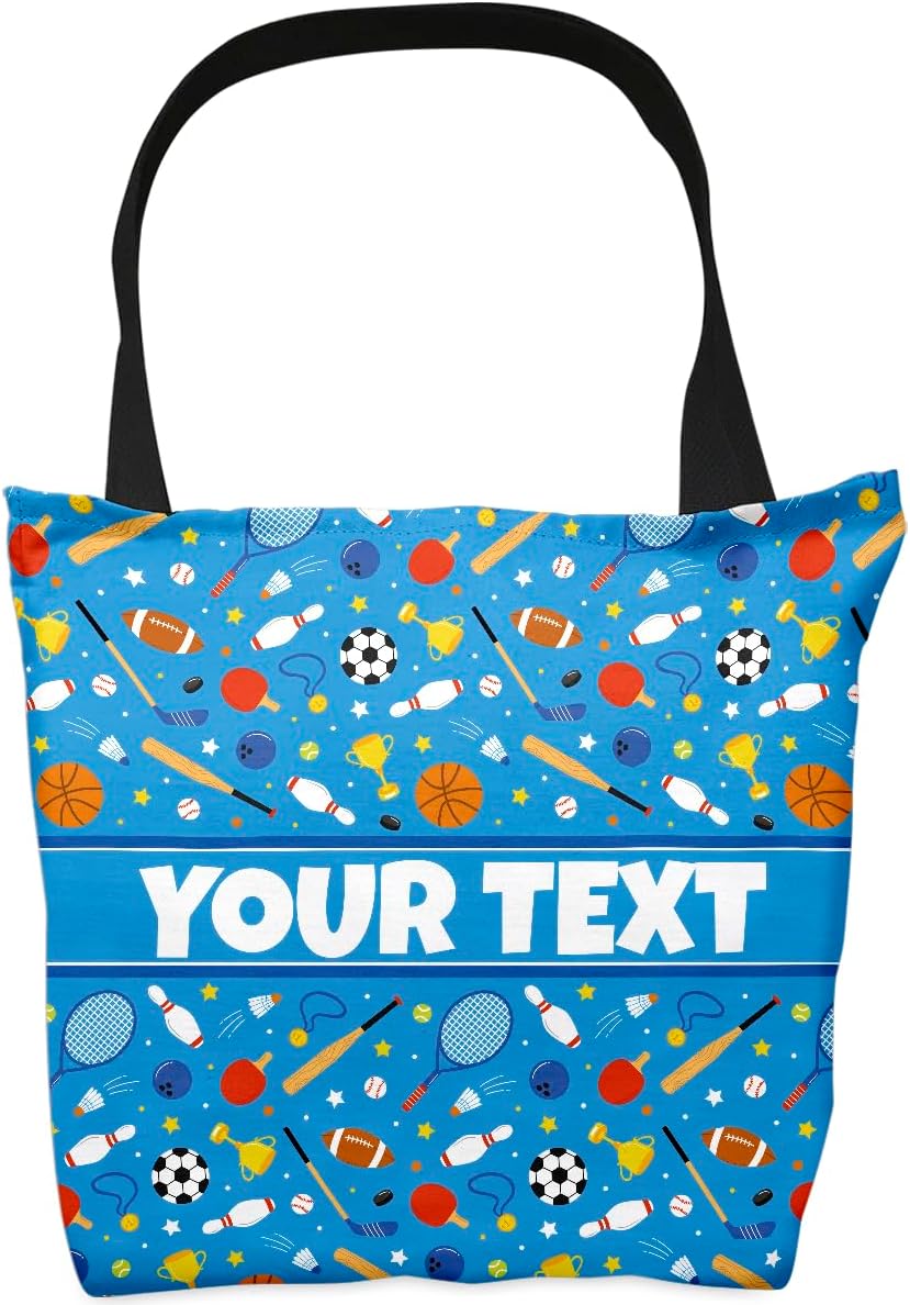 Personalized Tote Bag - Sports, Custom Name/Text, Reusable w/Straps, Canvas Cloth Fabric, Customized Gift Idea, Birthday/Christmas/Holiday Present, 16x16