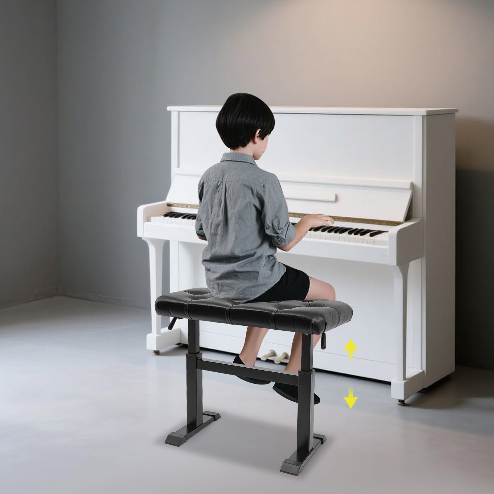 Klavierbank mit verstellbarer Höhe, hydraulischer Hebe-Keyboardhocker, hochdichter Schwamm, strapazierfähig, unterstützt bis zu 180 kg, ideal für Musiker