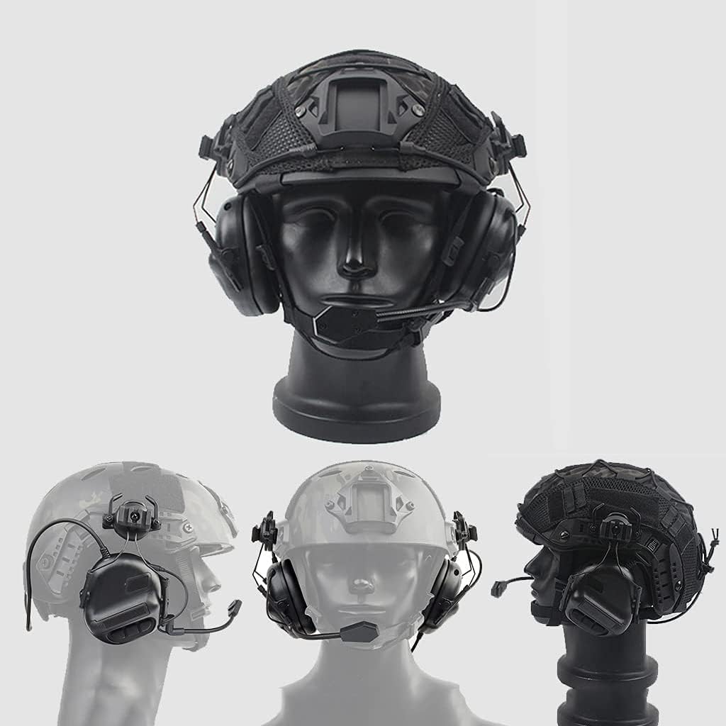 Tactical Airsoft Helmet Set Fast Helmet with Tactical Headset and Helmet Cover Adjustable Outdoor Hunting Gear for CS Airsoft Cosplay Paintball BB Game B M