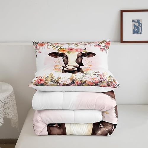 Miniatura 5 de Juego de ropa de cama Kawaii con diseño de vaca y ganado de las tierras altas, juego de ropa de cama tamaño matrimonial para niños y animales de