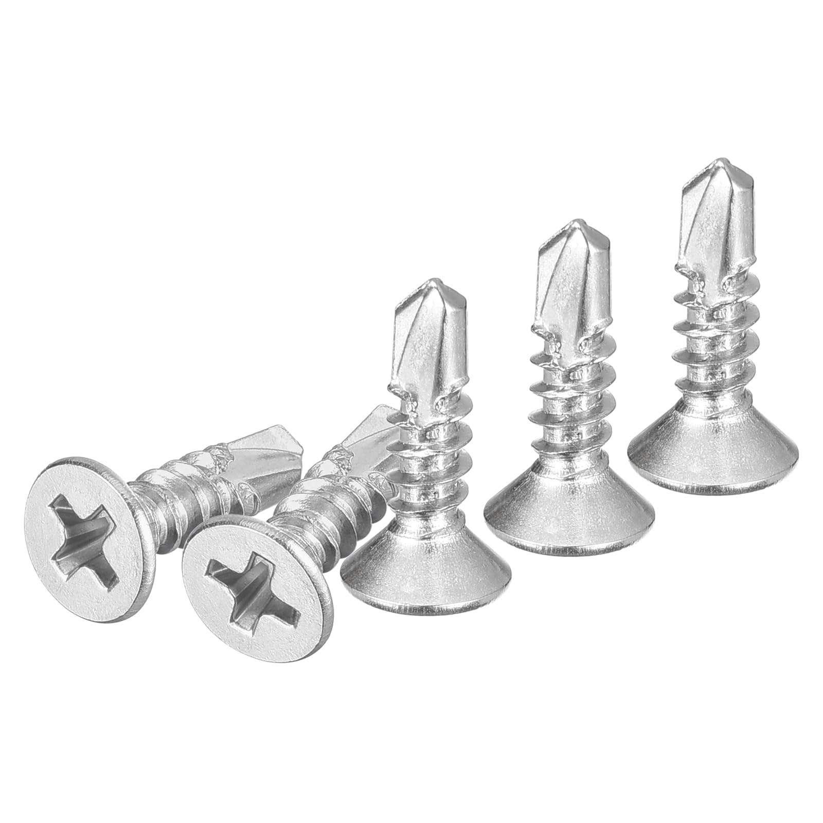 DTGN 100Pcs ST4.2x16mm Self Drilling Screws, 410 Stainless Steel Flat Head Phillips Sheet Metal Screw