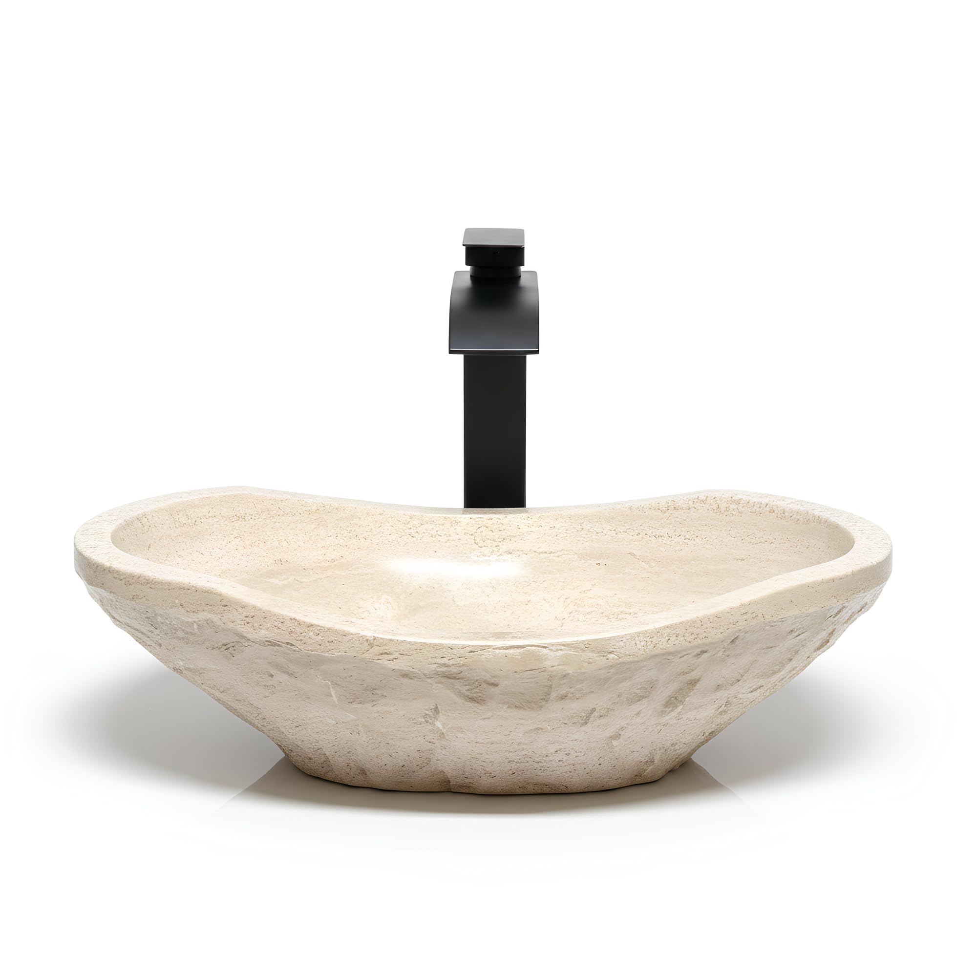 Shades of Nature Travertine Bathroom Sink - Modern Above Counter Bathroom Vessel Sink - Oval Shaped Hand-Carved Vanity Sink - Perfect for Luxury Bathrooms & Spa-Inspired Interiors