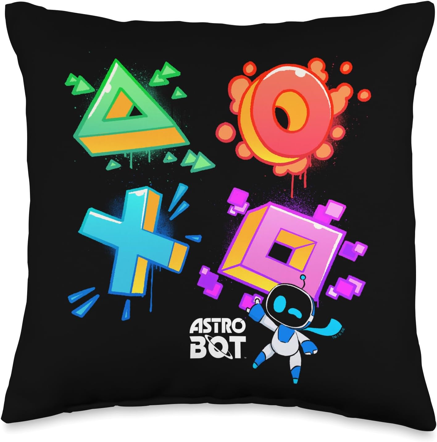 Astro Bot Rescue Mission Graffiti Style Buttons PlayStation Throw Pillow