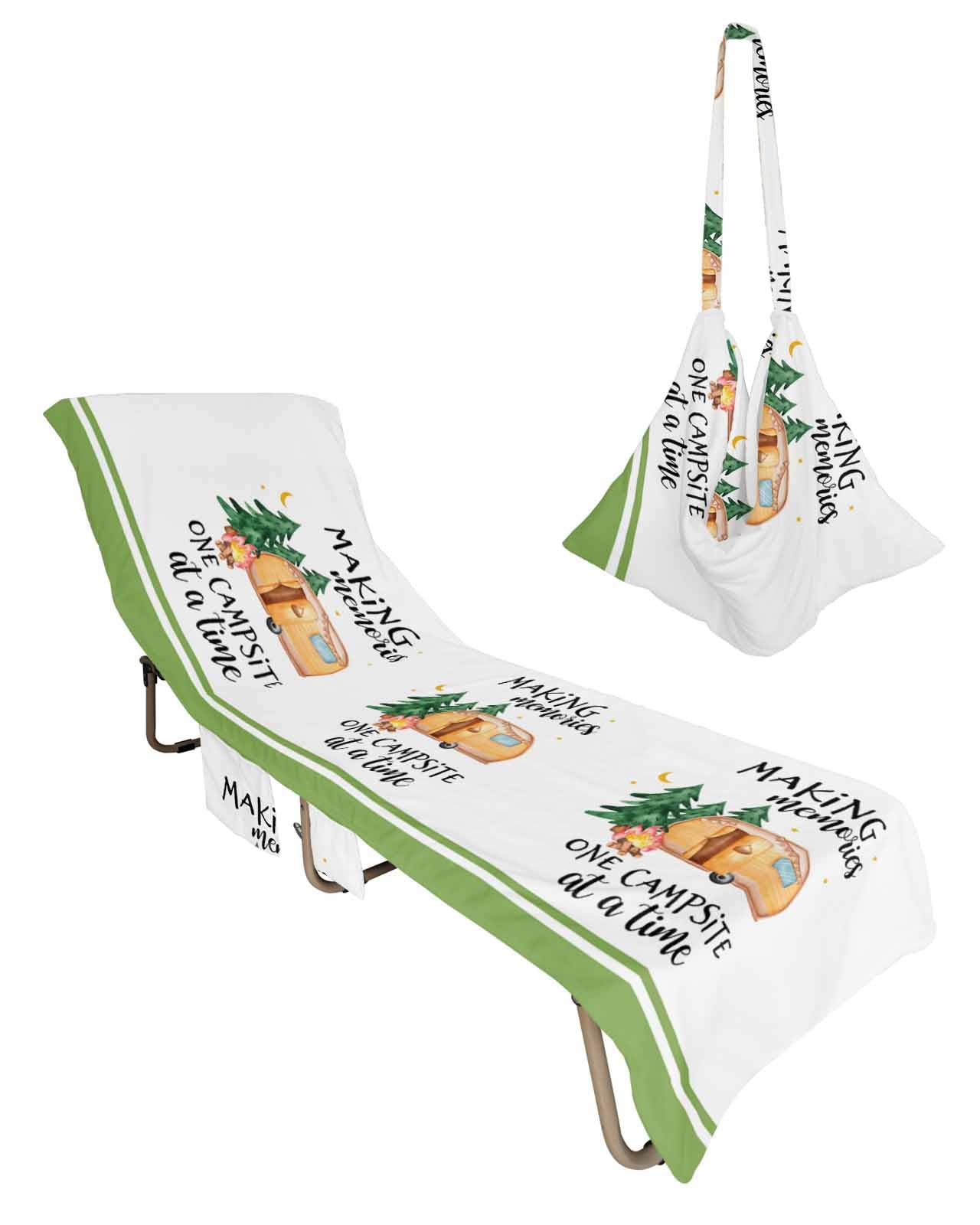 Camping RV Beach Lounge Chair Towel Cover, Soft Chaise Lounge Towel with Side Pockets Patio Pool Chairs Cover for Beach/Pool Sunbathing 29x85 Watercolor Green Tree