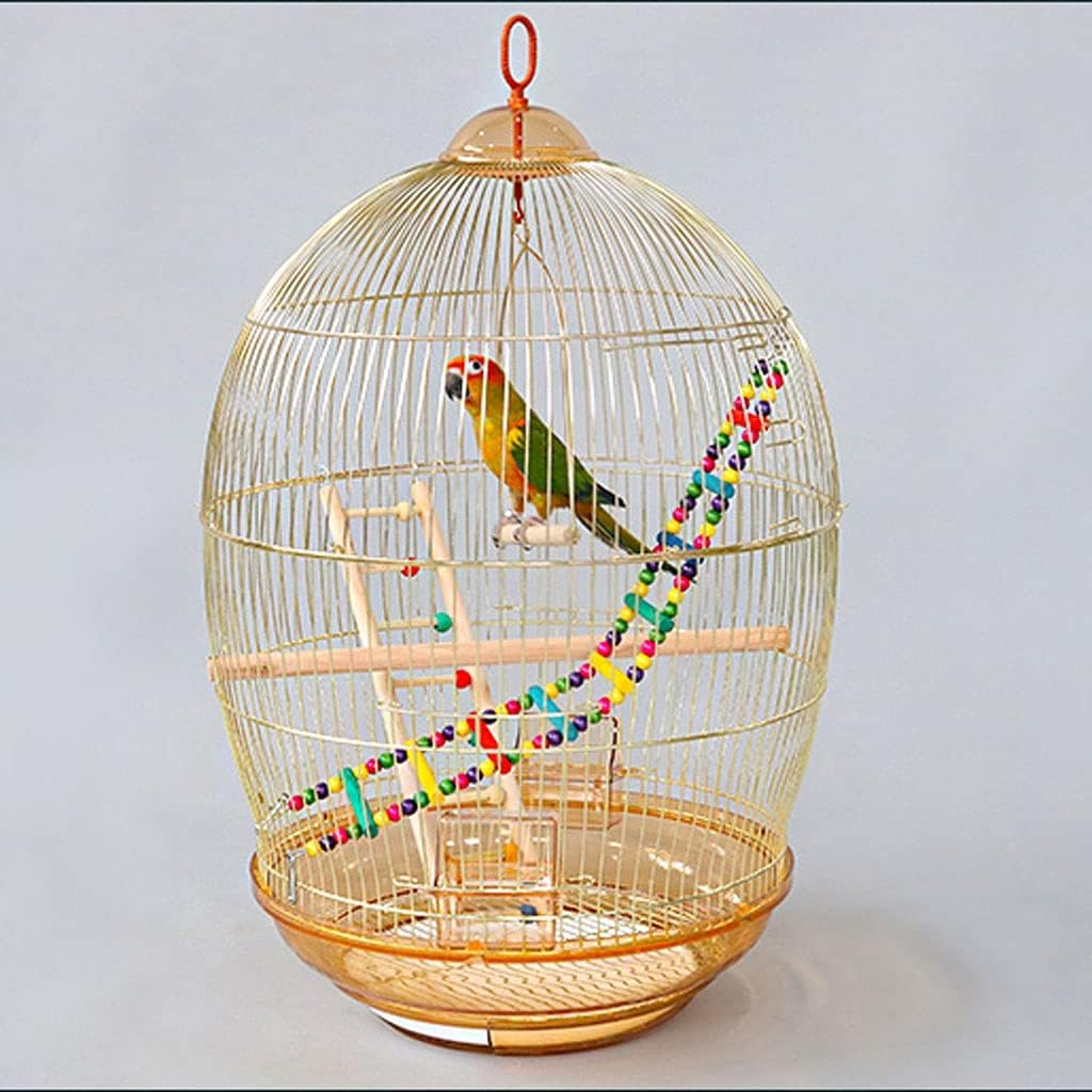 Bird Cage Round Parrot Electroplating Golden Parrot Bird Cage for Household Use Large Portable Bird Cage with Bird Toys for Cockatiel Canary Love Bird Birdkages (Color : Gold)