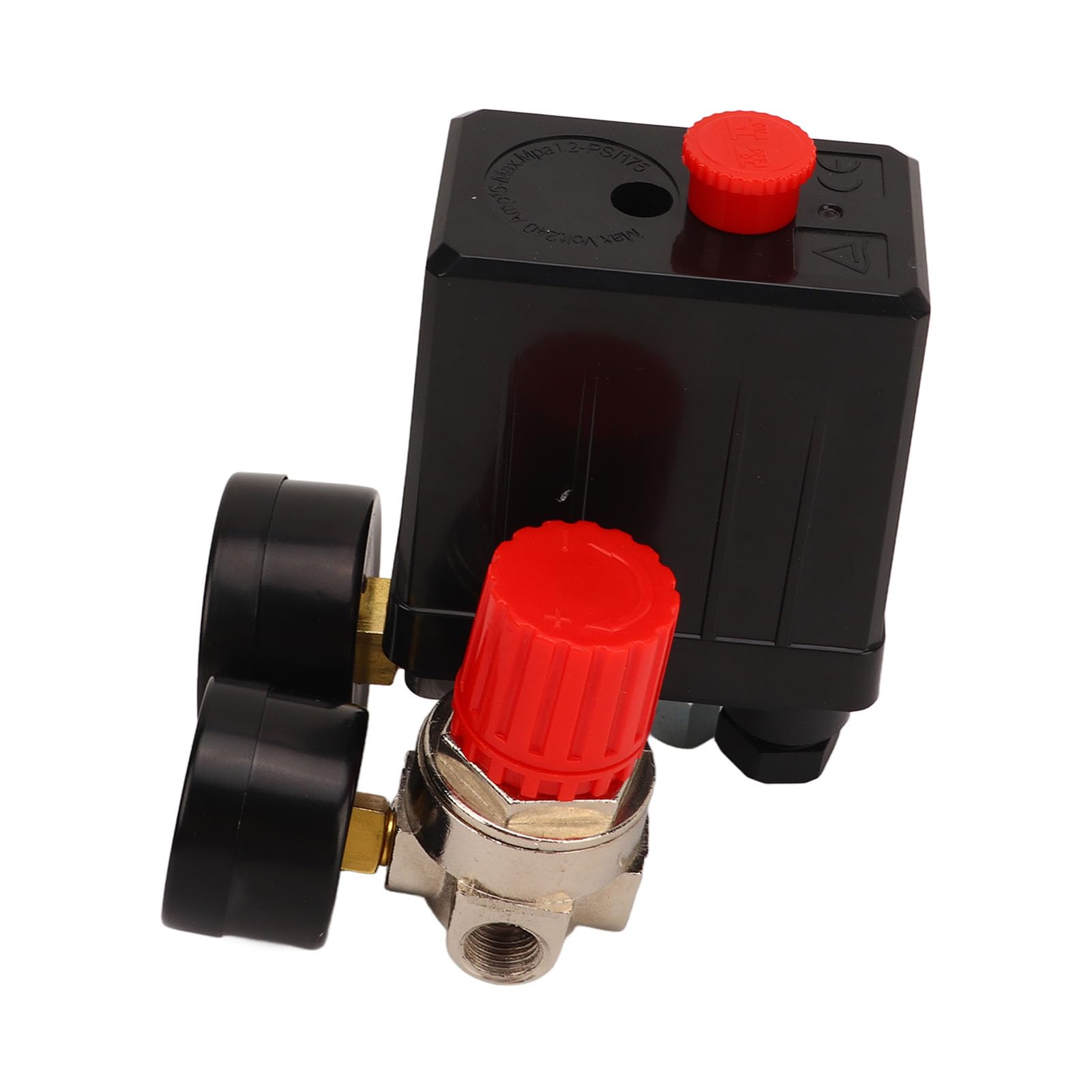 Interruttore di pressione per compressori d'aria, valvola di controllo automatico a 4 vie, regolatore di pressione regolabile da 0 a 180 PSI con manometri doppi, adatto a