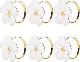 Qusedwey Servilleteros Juego de 6 Servilleteros Servilleteros Flores Blancas Servilleteros Hebillas Servilleteros Elegantes para la Mesa de la Cena