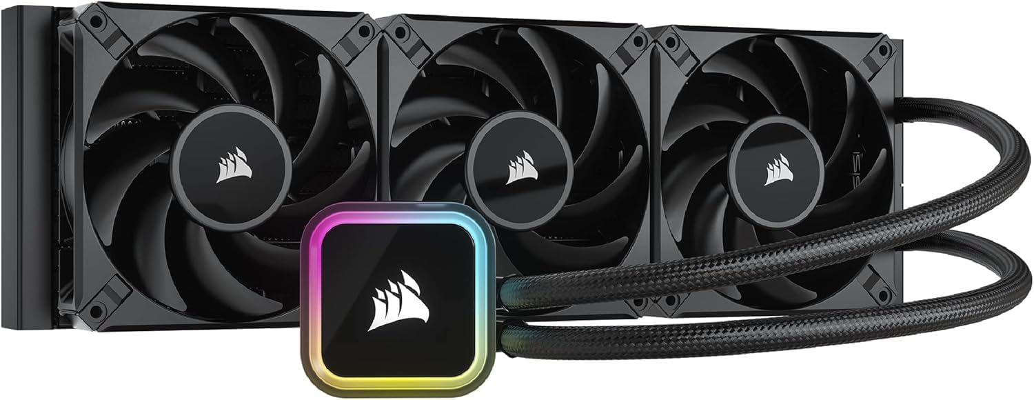 Corsair iCUE H150i RGB ELITE Refrigeración líquida de CPU (16 LED RGB dinámicos, Ventiladores AF ELITE Series FDB de 120 mm, Radiador de 360 mm, Zócalos LGA 1700, 1200, 115X, 2066 y AM4) Negro