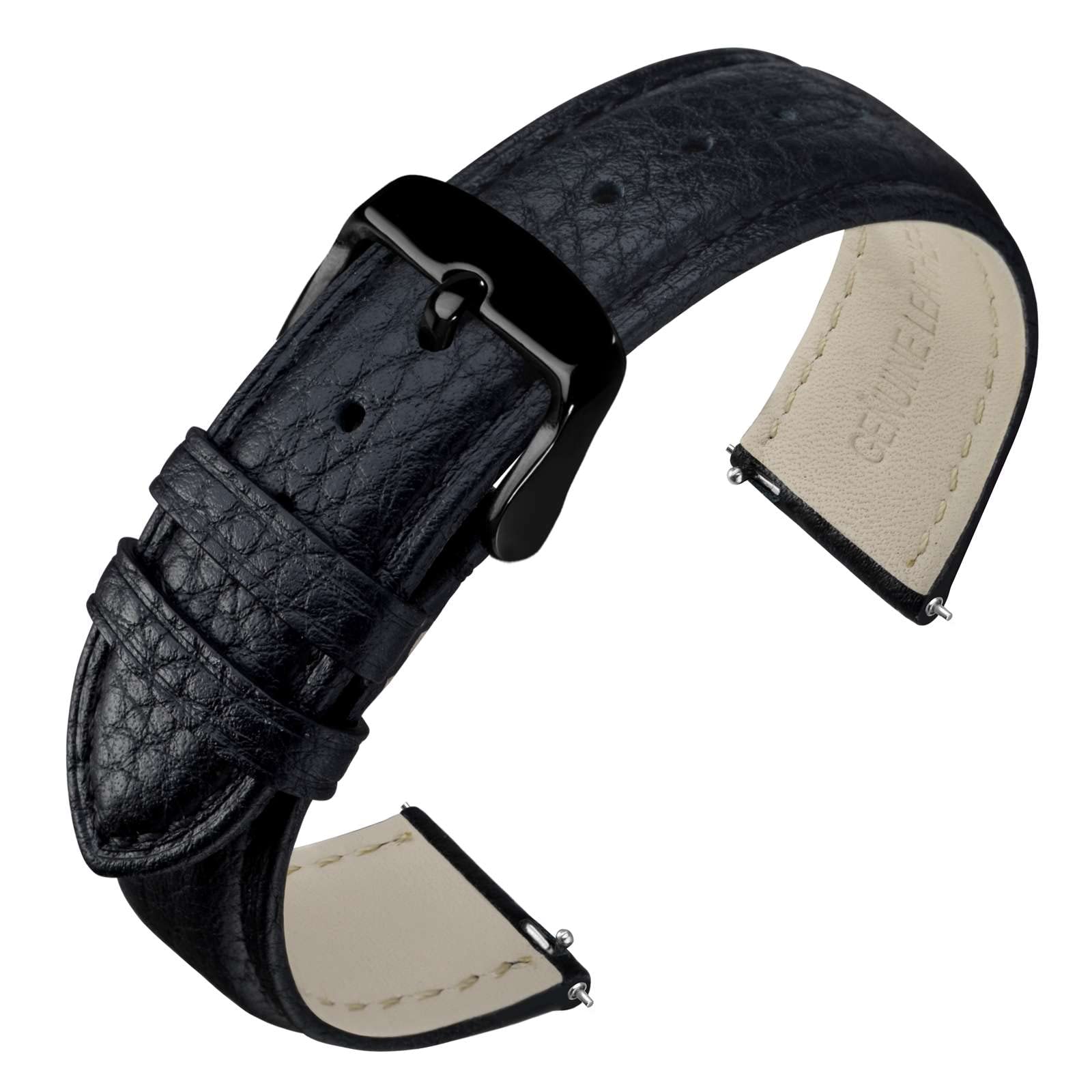 ANNEFIT Watch Band 18mm, Quick Release Textured Padded Leather Straps with Black Buckle for Men and Women (Black)
