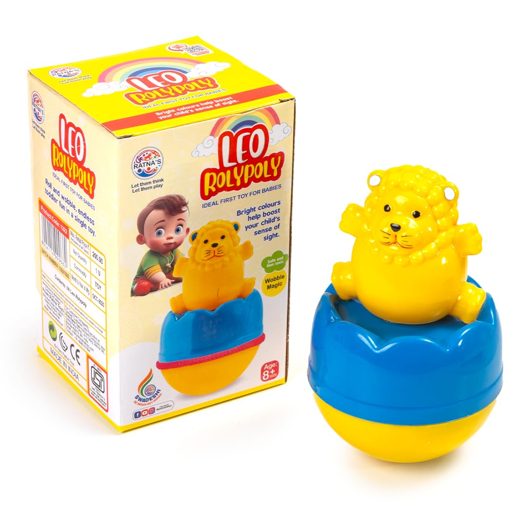 RATNA'S Leo Roly Poly Push and Shake Wobbling Bell Sounds Musical Rattling Toy for New Born Baby & Toddlers