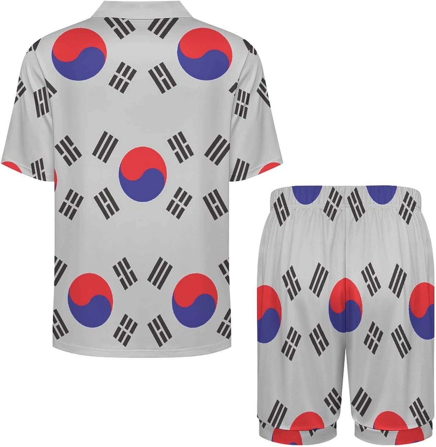 South Korea Korean Logo Men's Short Sleeve Pajama Set Satin Silk Like Lounge Sleepwear