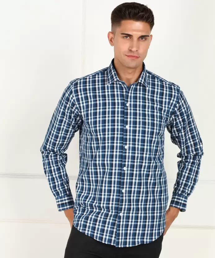 Image of ARDYN Slim Fit Checkered Spread Collar Casual Shirt for Men