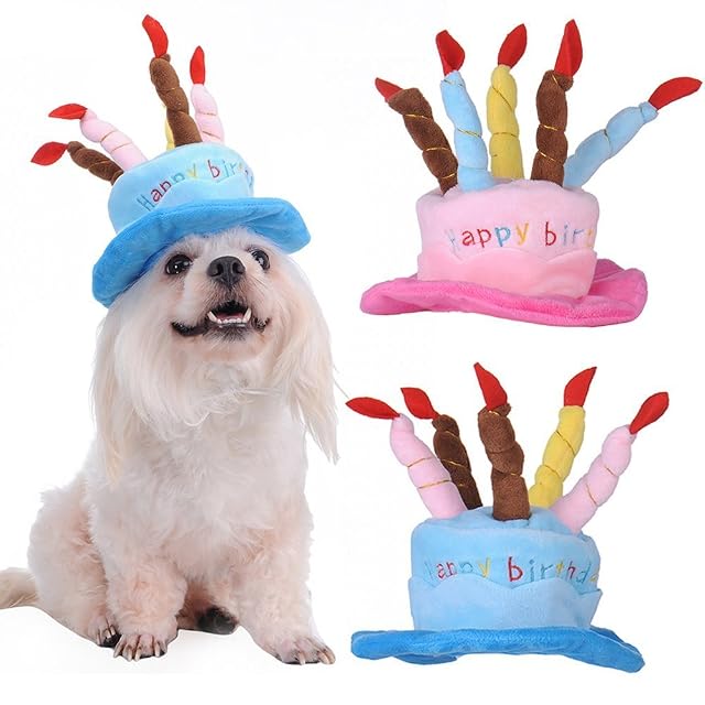 Foto 2 de 4 de L-Peach Gorro Suave de Cumpleañopara Diseño de Pastel Vela de 5 Coloridas para Mascotas Perro Gato Disfraz…