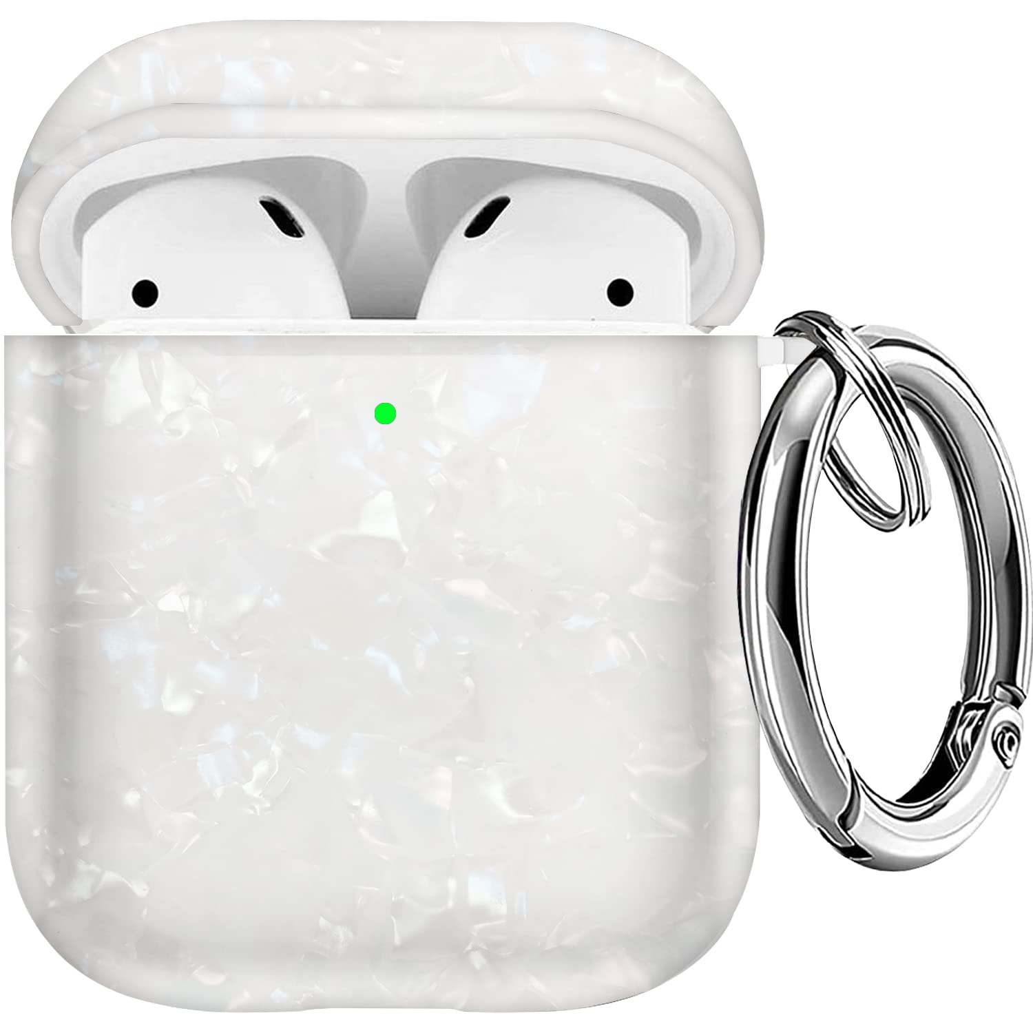 Photo 1 of Youtec for Airpods Case Cover, Cute for Airpods Shockproof Cover with Keychain (White Pearlescent)
