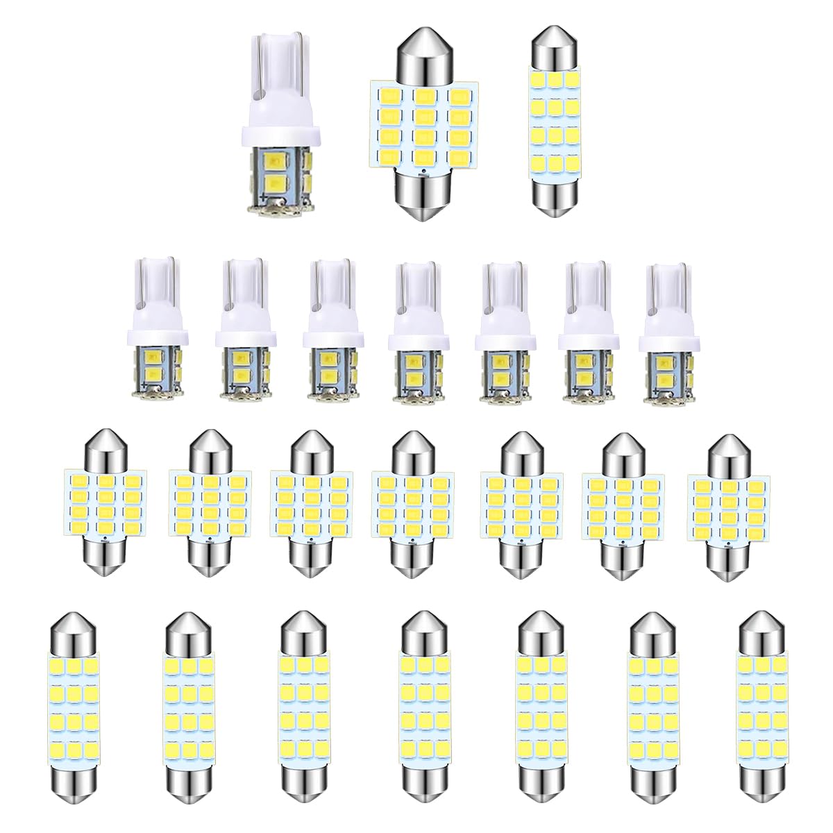 24PCS Car Interior LED Bulb, Dome Light LED Car Interior Replacement Bulb Kit Set T10 31 mm 41 mm for Car Interior, Indoor Map Dome Lights, License Lights, Trunk Lights, Etc.