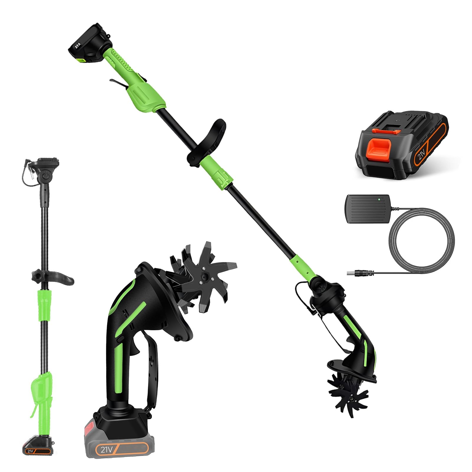 Motoculteur Électrique sans Fil, Mini Motoculteur Portable avec Batterie 21V - Acier au Manganèse - Largeur & Profondeur de 10 cm - pour Jardin, Potager, Désherbage (1 Batterie)
