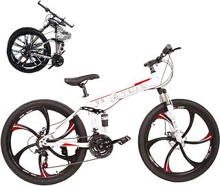 Portable Folding Bike for Adults Foldable Adult Bicycles Folding Mountain Bike with Suspension Fork 26inch Gears Folding Bike Folding City Bike High Carbon Steel Frame