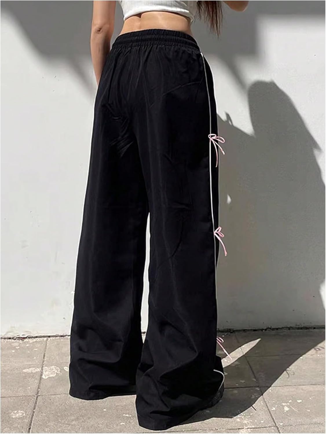 Girl's Y2k Bow Baggy Pants Parachute Track Pants Wide Leg Loose Sweatpants Drawstring Joggers Hip Hop Dance - Image 2