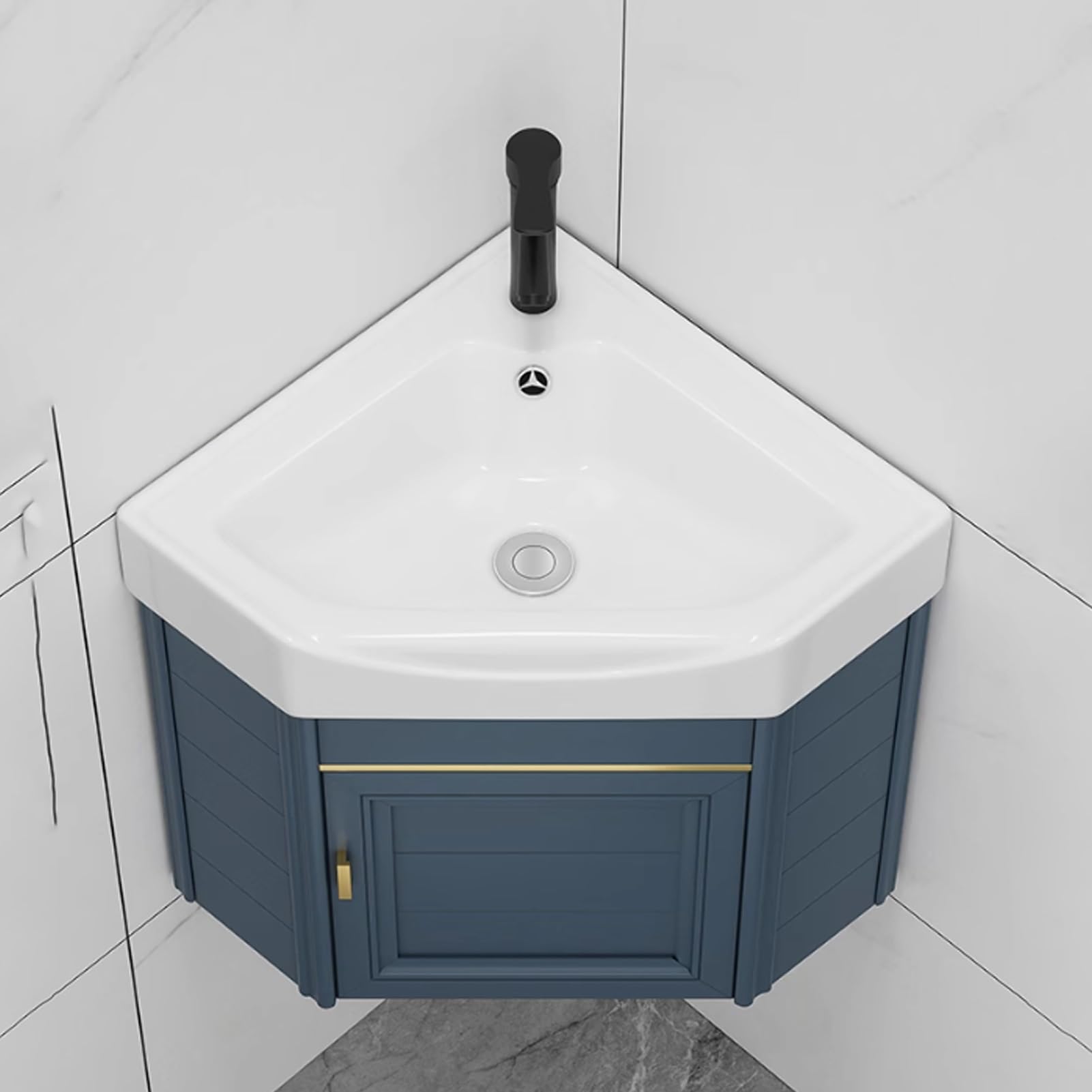 AYCDL Corner Bathroom Vanity with Sink and Faucet Wall Mount Compact Bathroom Cabinet for Small Spaces,Blue-A55cm/21.6in