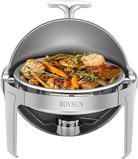 ROVSUN Chafing Dish Buffet Set,6 Quart Roll Top Stainless Steel Chafer, NSF Round Set with Food Pan, Water Pan and Fuel Holders, for Wedding, Parties, Banquet, Catering Events