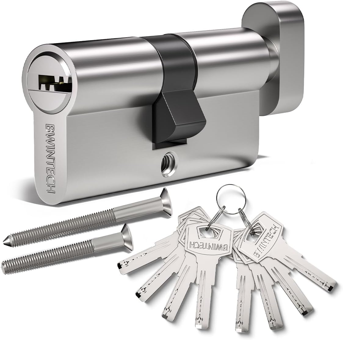 Bwintech 90mm(45T/45) Nickel-Zink-Legierung Euro-Zylinder-Schloss,Tür-Trommel-Schloss,Schlüssel mit 8 horizontalen Grübchen Schlüssel