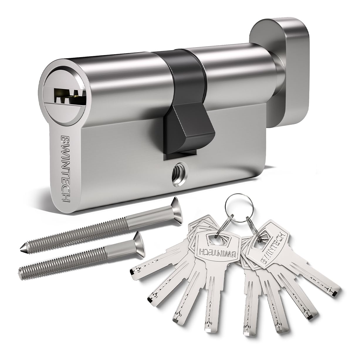 Bwintech 60mm(30T/30) Cerradura de cilindro europeo de aleación de níquel y zinc, cerradura de barri