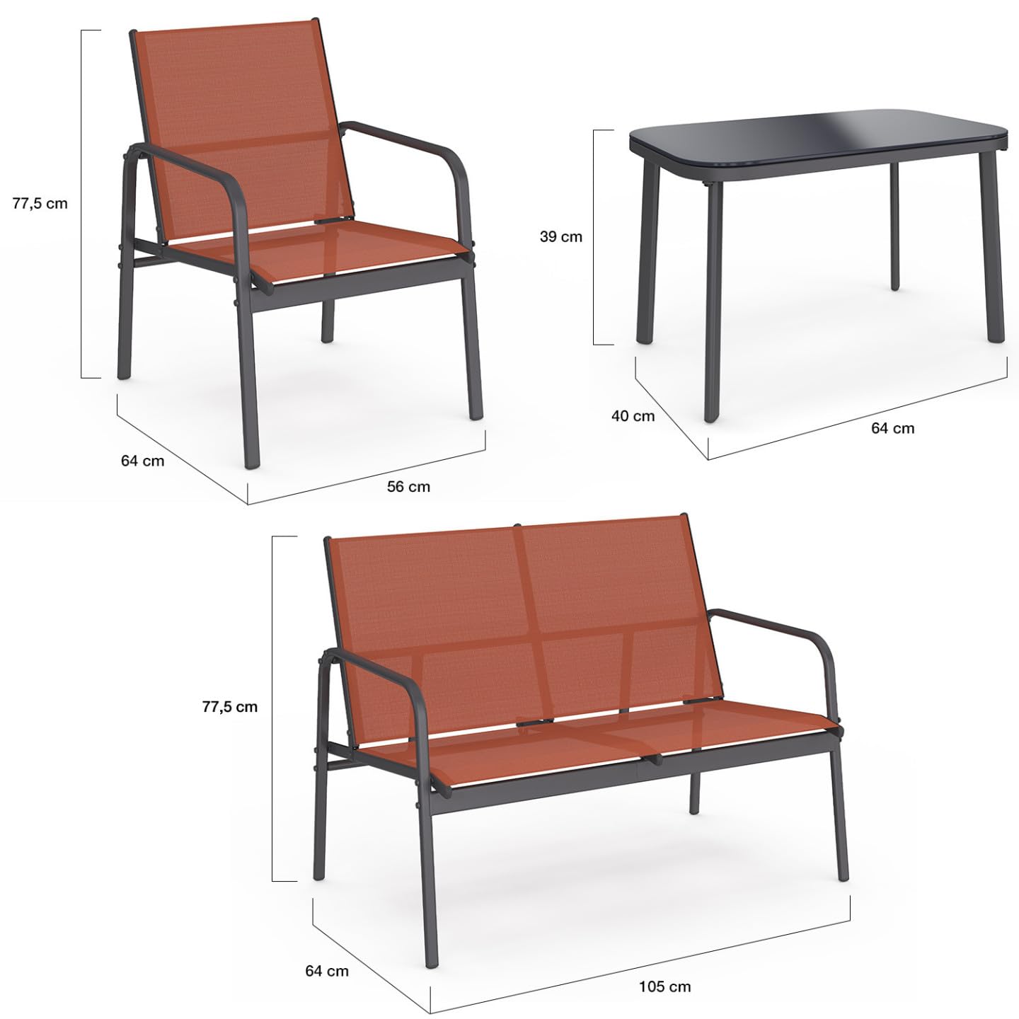 IDMarket - Muebles de jardín bajo TOLEDE 4 plazas con sofá, sillones y mesa de terracota
