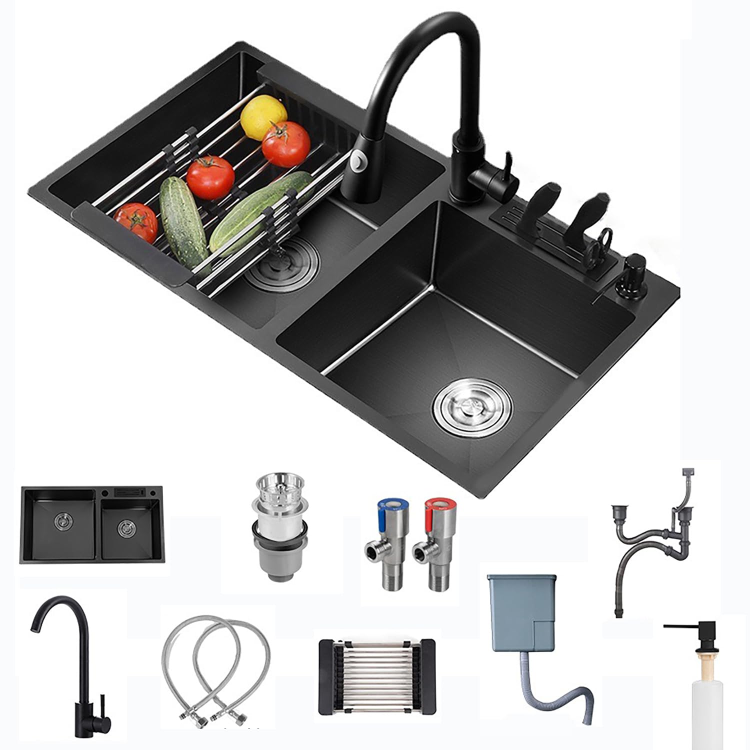 Évier de cuisine double cuve en inox 304 nano de 80 cm de largeur
