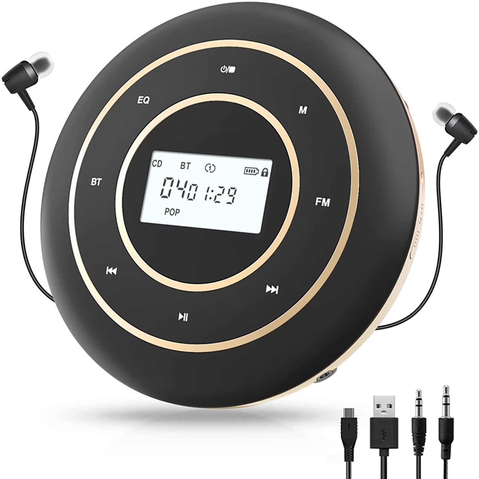 Lettore CD, Lettore CD Personalizzabile, Batteria Al Litio Ricaricabile Da 1800 MAh, Pulsante Di Vibrazione Touch, 5 Opzioni Di Effetti Sonori, Supporta CD, CD-R, CD-RW, CD-MP3, CD WMA