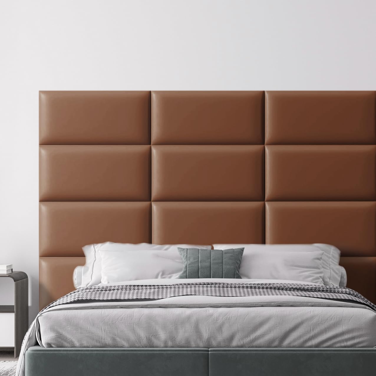 Stubotar Wall Panels 25 * 60CM/ 10"X24" for Bedroom Wall Padding Anti Collision Peel and Stick Headboard Cushion PU Leather Brown, 9 Pack