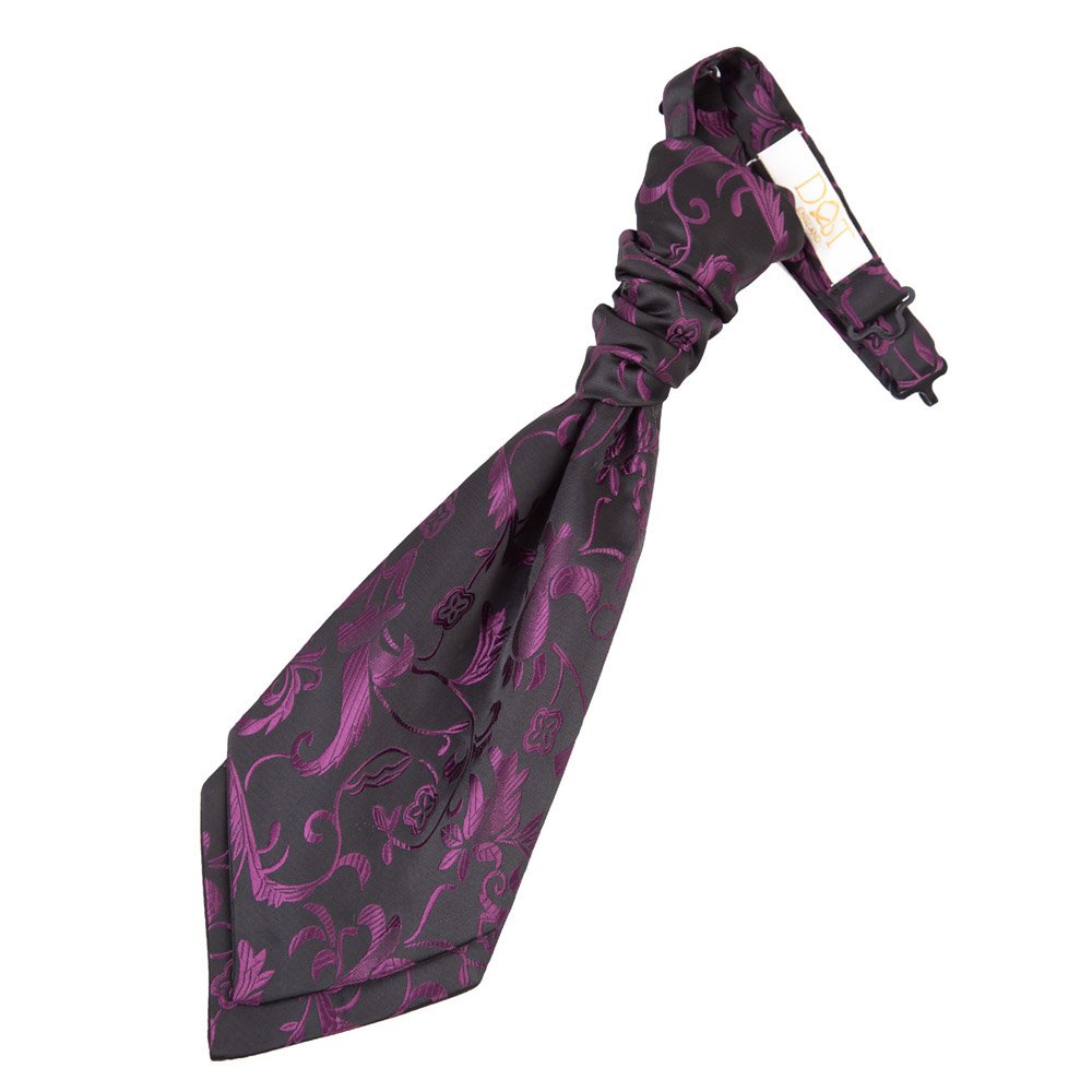 Dqt Boys Black And Purple Passion Floral Jacquard Pre-Tied Scrunchie Cravat - Wedding Page Formal