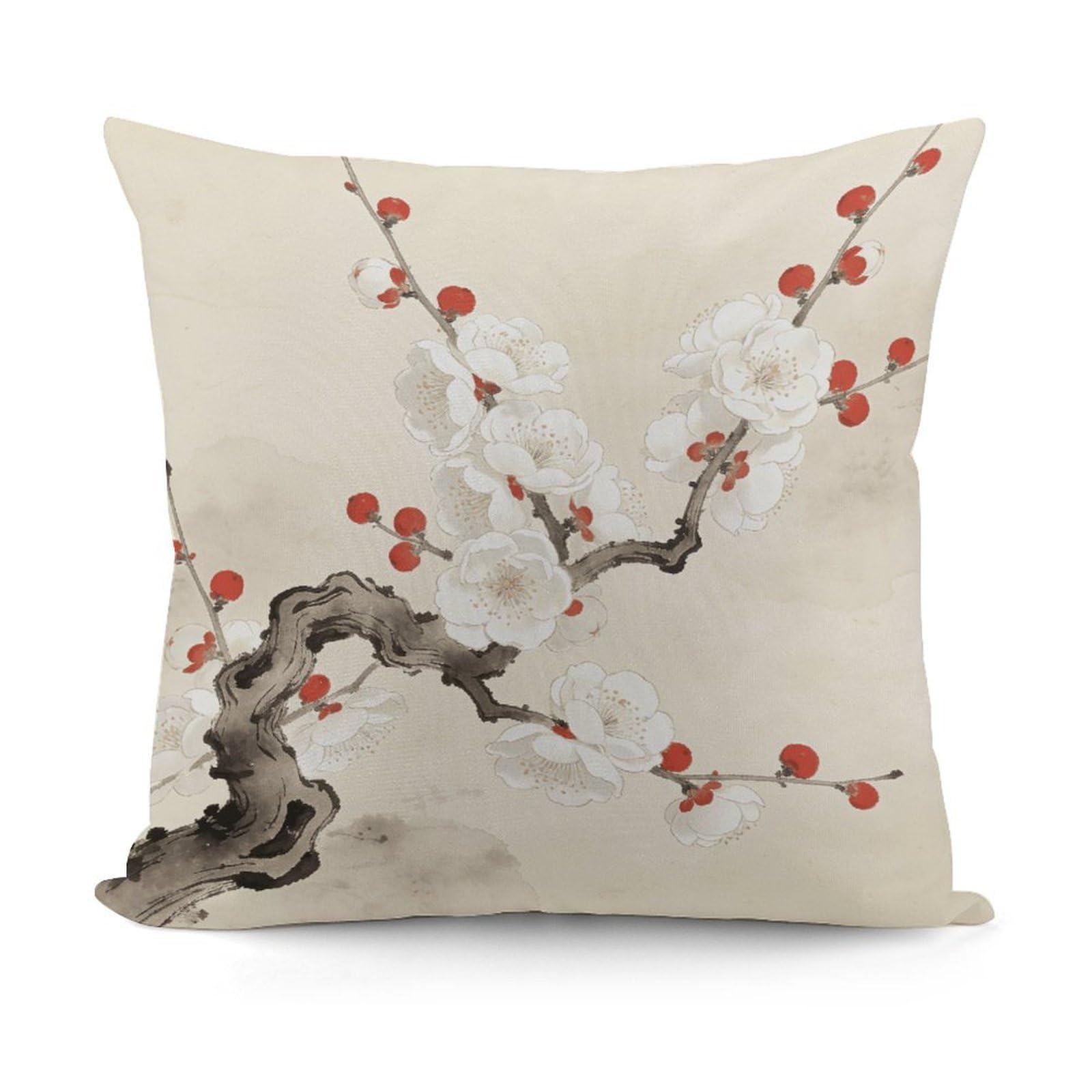 VstaDank Plum Blossoms Adorned with Red Pillow Covers Soft Plush Decorative Square Pillow Cover Modern Breathable Pillowcases Pillowcase with Invisible Zipper 18x18 Inches for Sofa Living Room