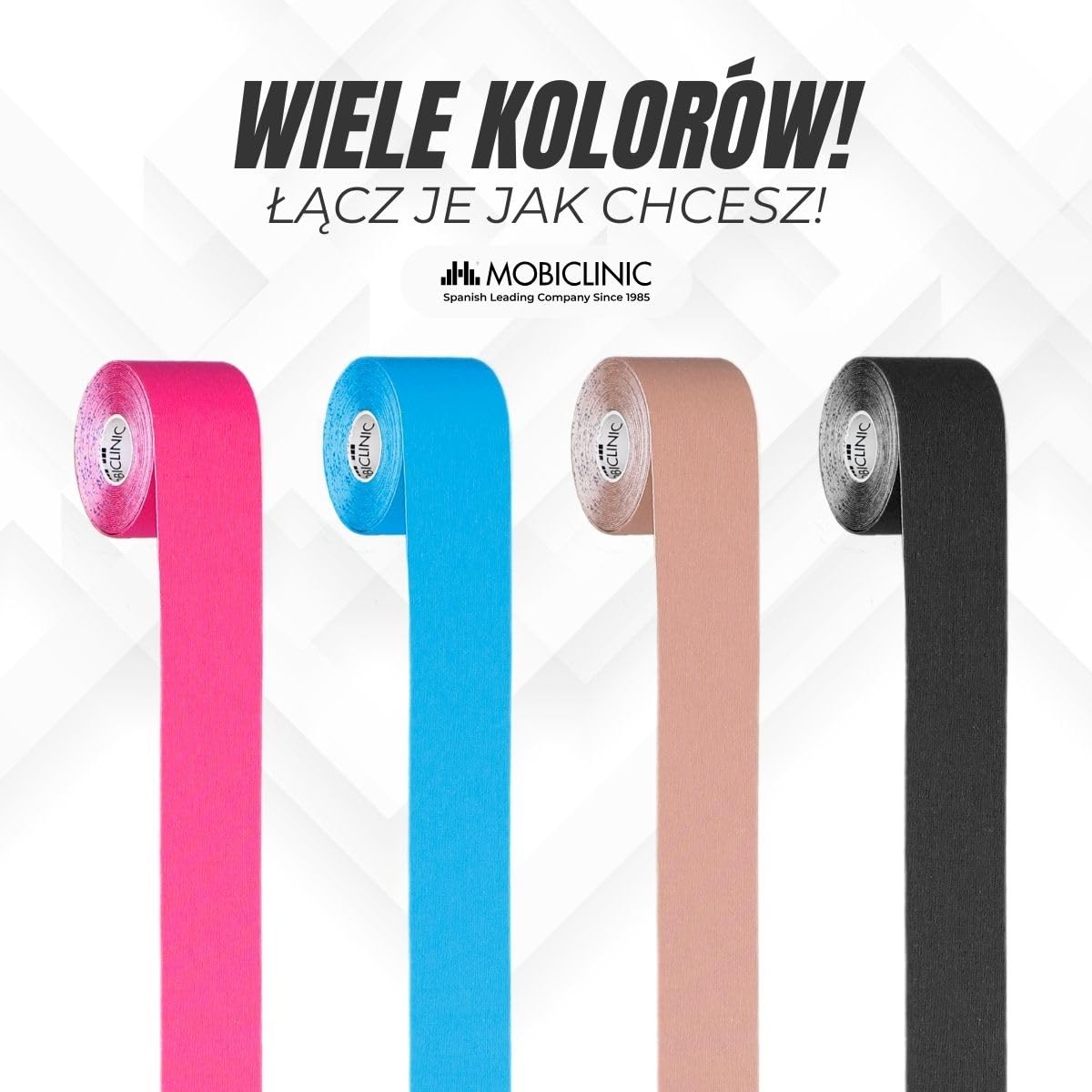 Mobiclinic, Pakiet 2 taśm kinesiotape, 5mx5cm, Mobitape, Elastyczna taśma samoprzylepna, Muscle pain relief, Elastyczny, Kinesiology bandage, Rolka, Czarny i beżowy