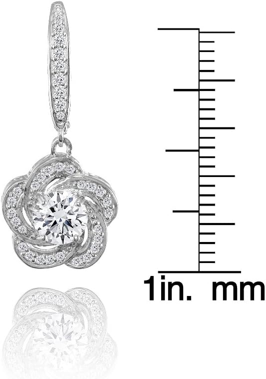 Hoops & Loops Sterling Silver Cubic Zirconia Flower Swirl Dangle Leverback Earrings for Women, Silver, Yellow & Rose Gold