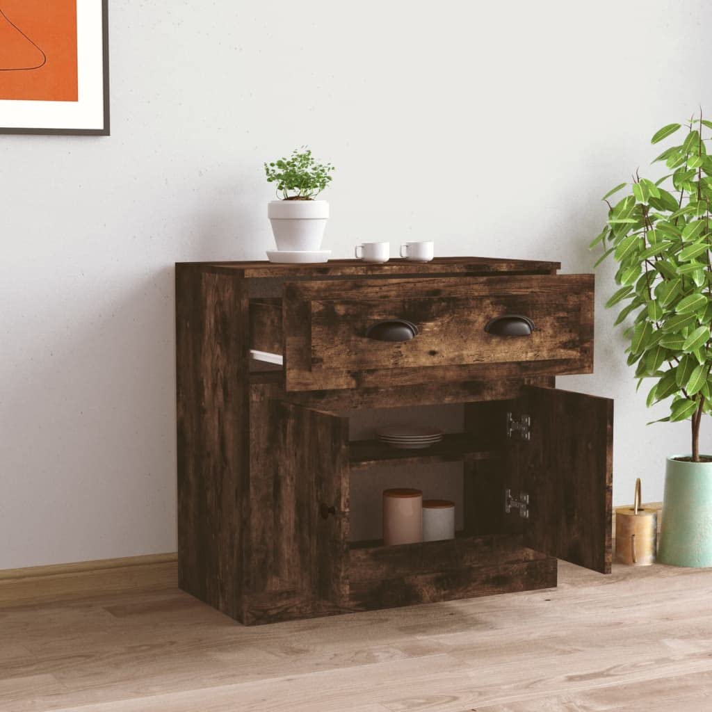 Buffet Bas Meuble de Rangement en Bois d'Ingénierie, Commode avec Portes pour Salon, Salle à Manger et Entrée, Style Intemporel Chêne Fumé, 70 x 35,5 x 67,5 cm
