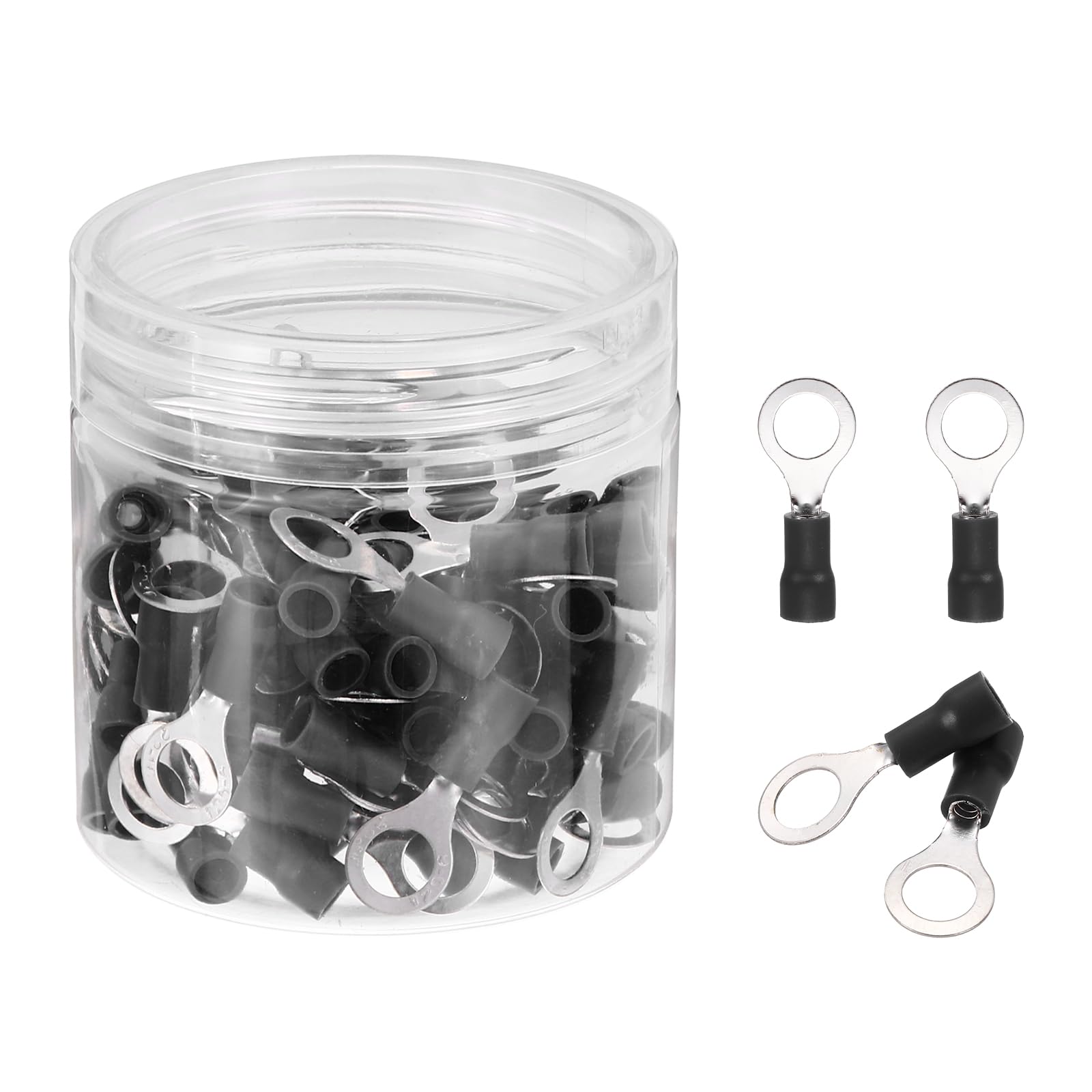 sourcing map 100Pcs Insulated Ring Terminal RV1.25-6 Battery Lugs 22-16AWG Electrical Crimp Terminals Eyelet Wire Connectors for Industrial, Electrical Wiring, Black
