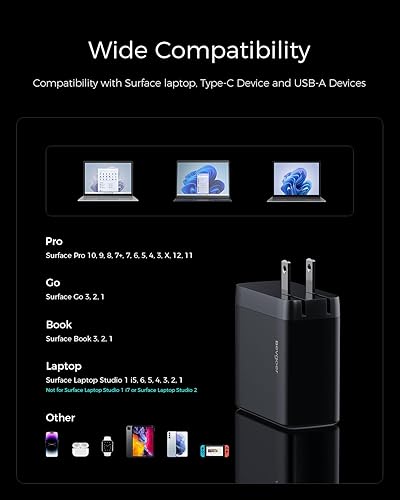 Miniatura 5 de Cargador Surface Pro de 65 W, cargador Microsoft Windows Surface para Surface Pro 345678910X1112, compatible con Microsoft Surface