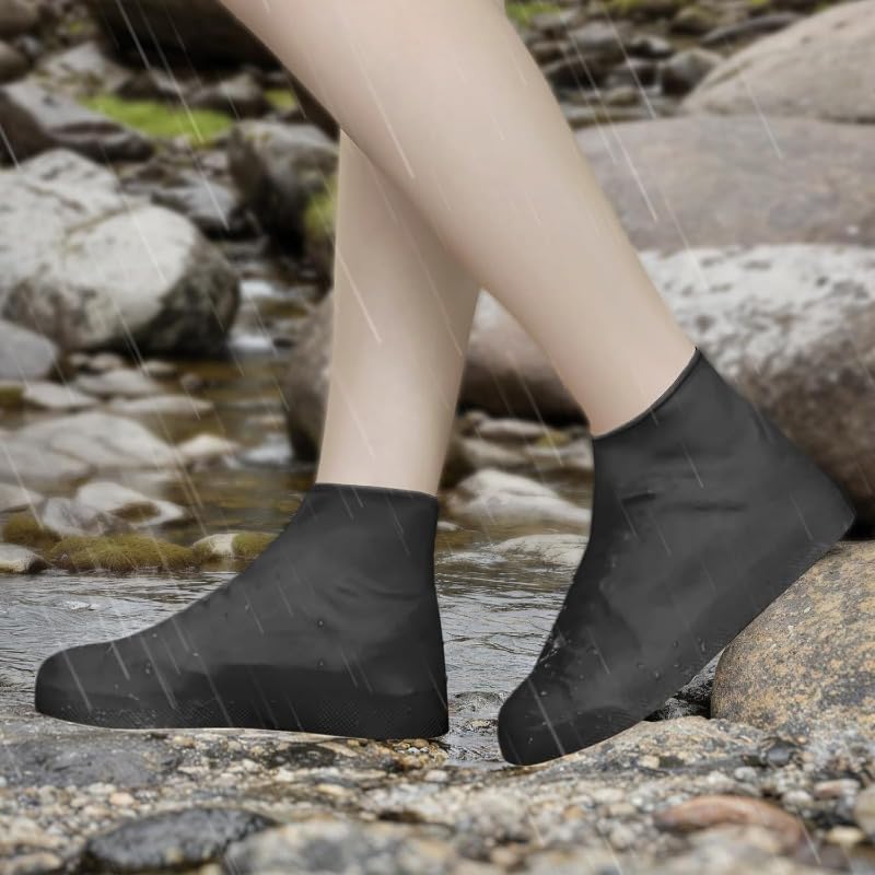 1pair Latex Rain Boot Covers Reused Waterproof High Ankle Rain Boot Cover Outdoor Walking Accessories Protective Gear (Black (L,41-45yards))