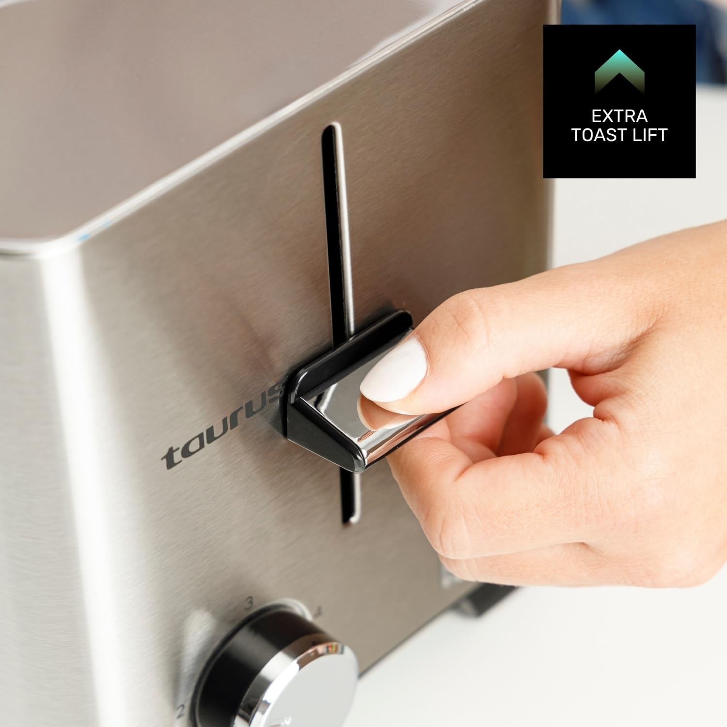 Taurus Mytoast Duplo Legend - Grille-pain 1400W, 2 fentes Extra larges, 3 fonctions, Température ajustable, Ramasse-miettes, Éclairage LED, Inox