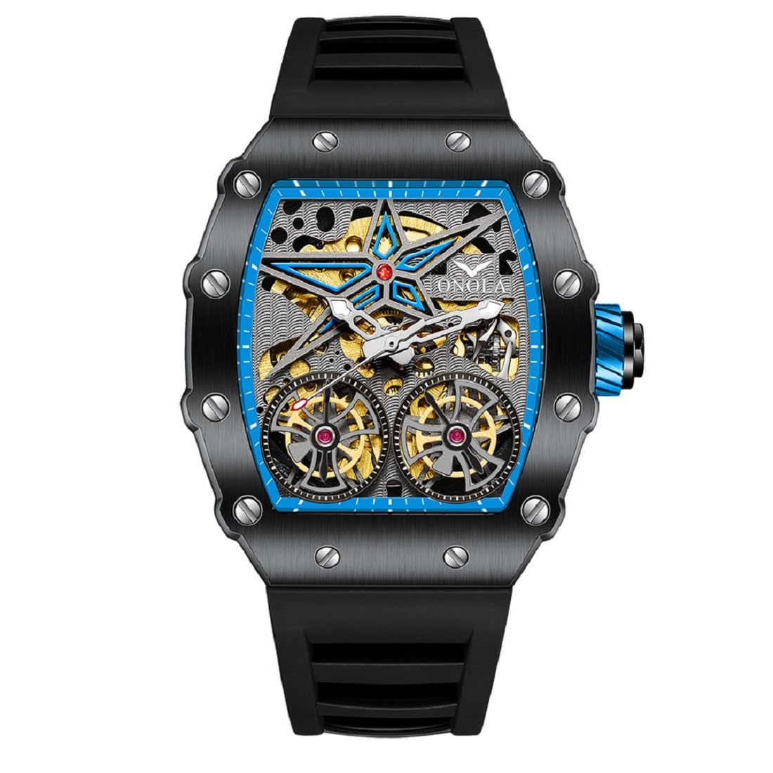 OVERFLY Double Tourbillon Automatic Skeleton Mechanical Flywheel Unique Dial Luxury Mens Watch (Red) (B0CRL7KFGT) Amazon Price History, Amazon Price Tracker