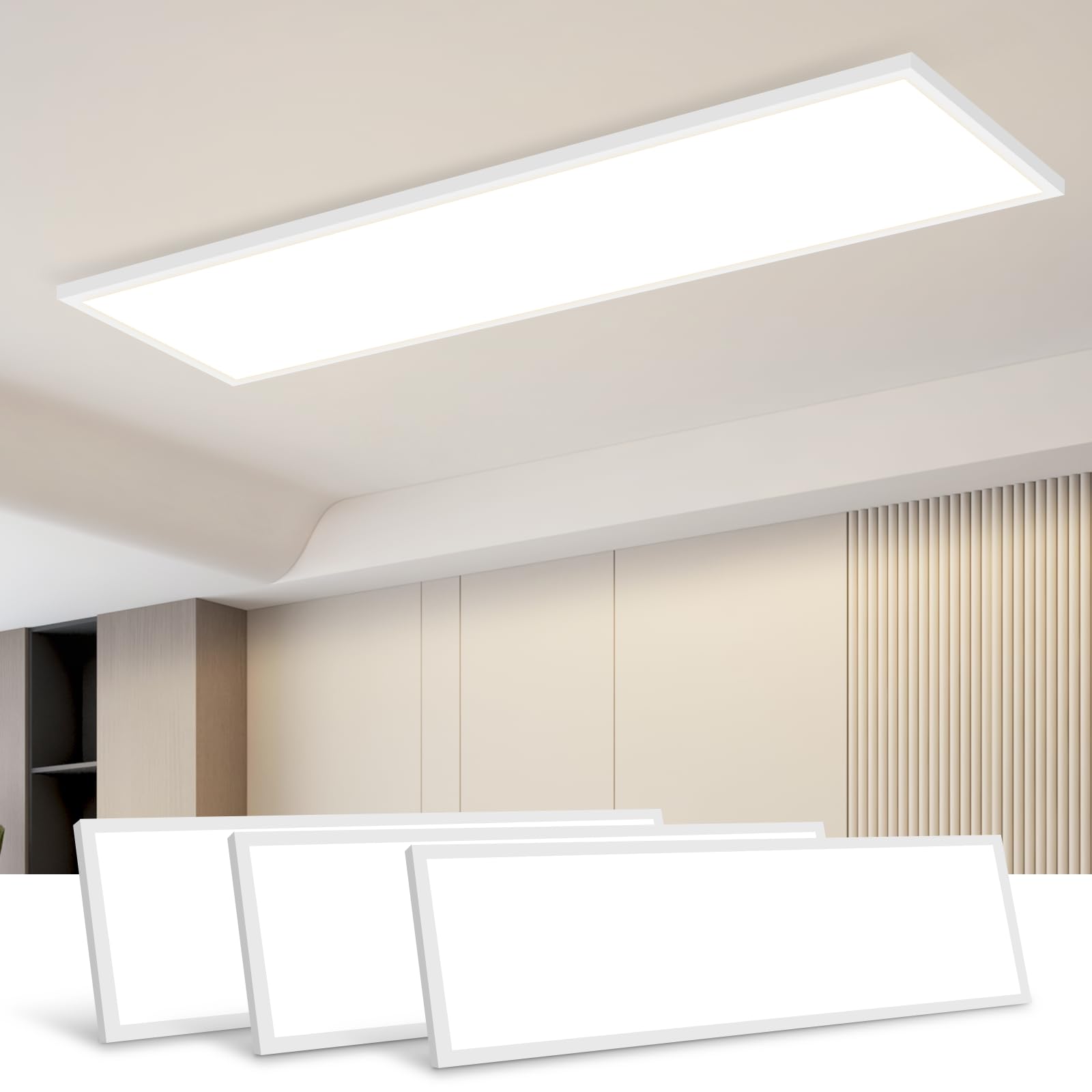 CBJKTX LED Panel Deckenleuchte Dimmbar - Flach Lang Deckenpanel mit Fernbedienung Groß Deckenlampe Weiß Tageslichtlampe Bürolampe Decke für Büro Werkstatt Küche Arbeitszimmer Flur