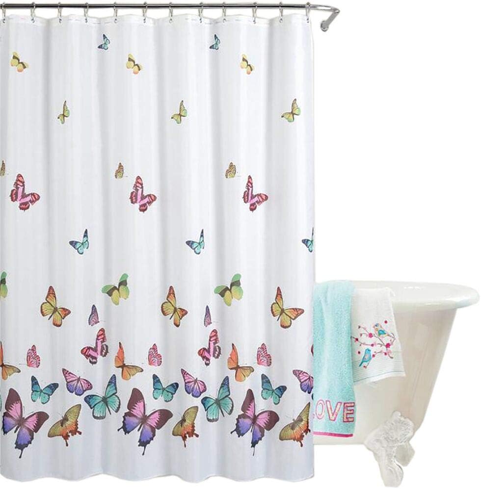 Fabric Shower Curtain Striped Bathroom Polyester Curtains Durable Waterproof Mildew Bath Sets Home Accessories Set, Water-Repellent 70.86 x 70.86 inches (Butterfly Pattern)