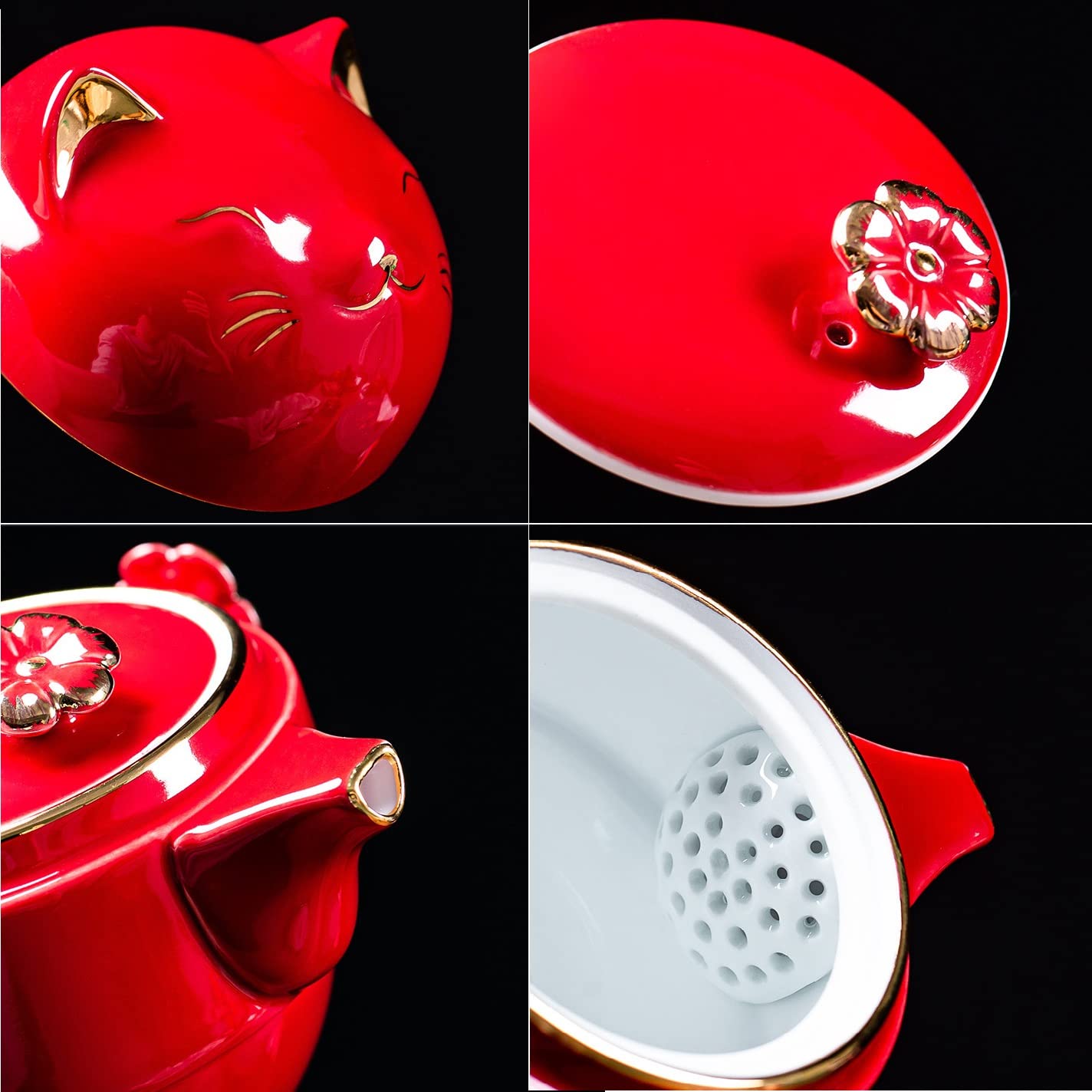 Zestaw do herbaty podróżnej z przenośną torbą, ceramiczny imbryk Kung Fu, czajnik typu „wszystko w jednym”, 1 dzbanek, 2 filiżanki, odpowiedni do podróży, biura i domu (czerwony)