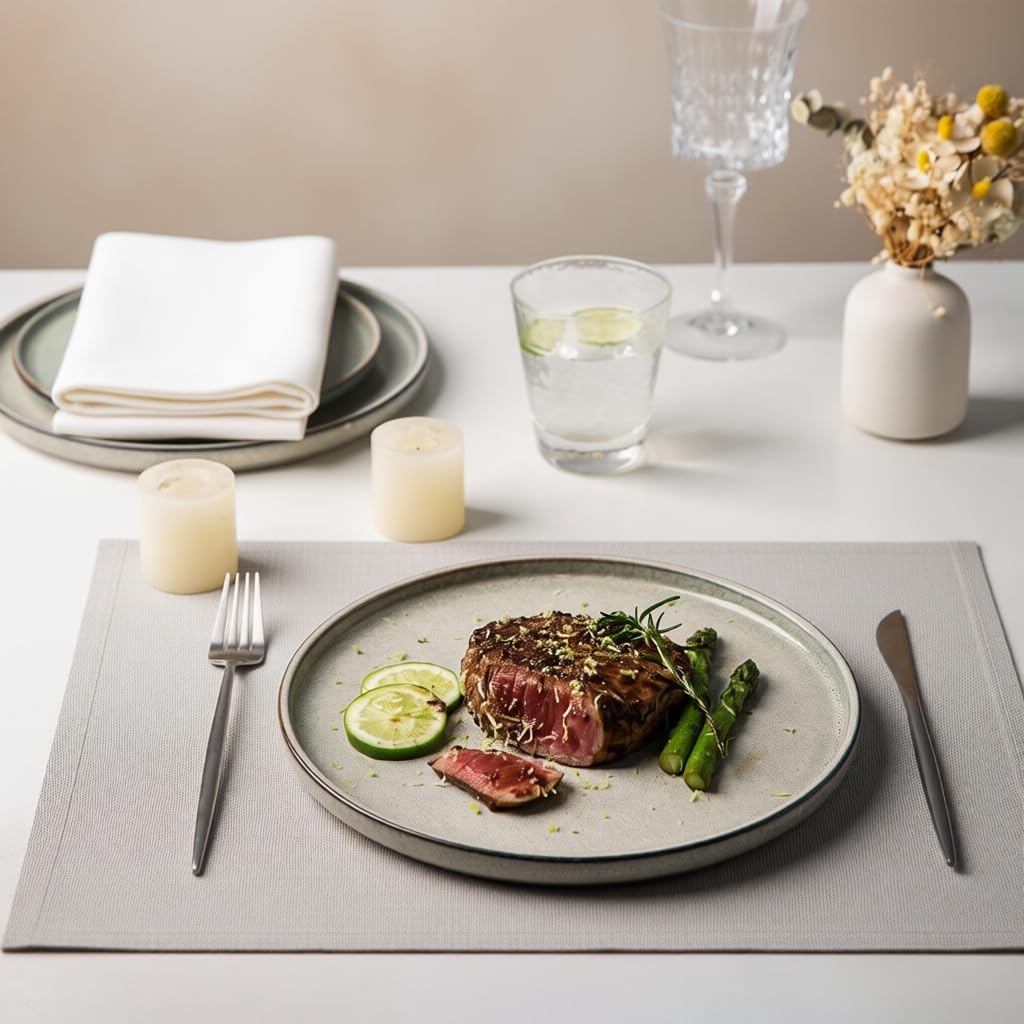 AmorArc Stoneware Dinnerware Sets for 4,Round Reactive Glaze Ceramics Plates and Bowls Set,Highly Scratch Resistant Dishware | Dishwasher & Microwave Safe Dishes Set,Service for 4 (12pc) - Image 3