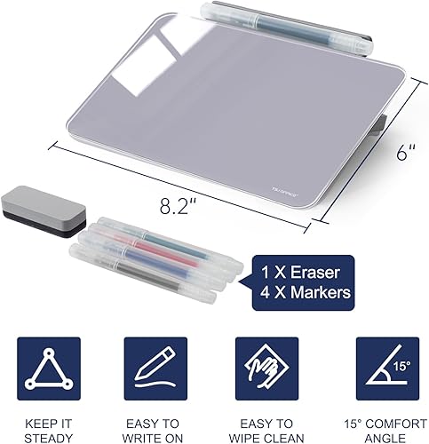 Vista 42 de TSJ OFFICE Pizarra blanca de escritorio pequeña – Pizarra de cristal de borrado en seco de 12 x 8 pulgadas con soporte, tablero de escritorio